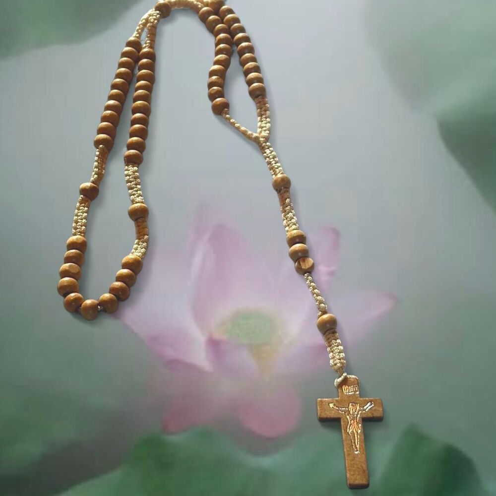 beautiful wooden rosary necklace